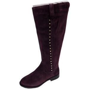 Marc Fisher Dark Red Secrit Suede Tall Silver Studded Wide Calf Heeled Boots 5